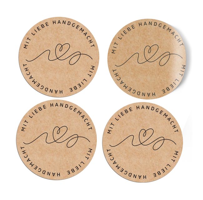 12 runde Kraftpapier Sticker ♥ mit Liebe handgemacht ♥